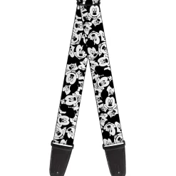 Guitar Strap - Mickey Mouse Expressions Stacked White Black