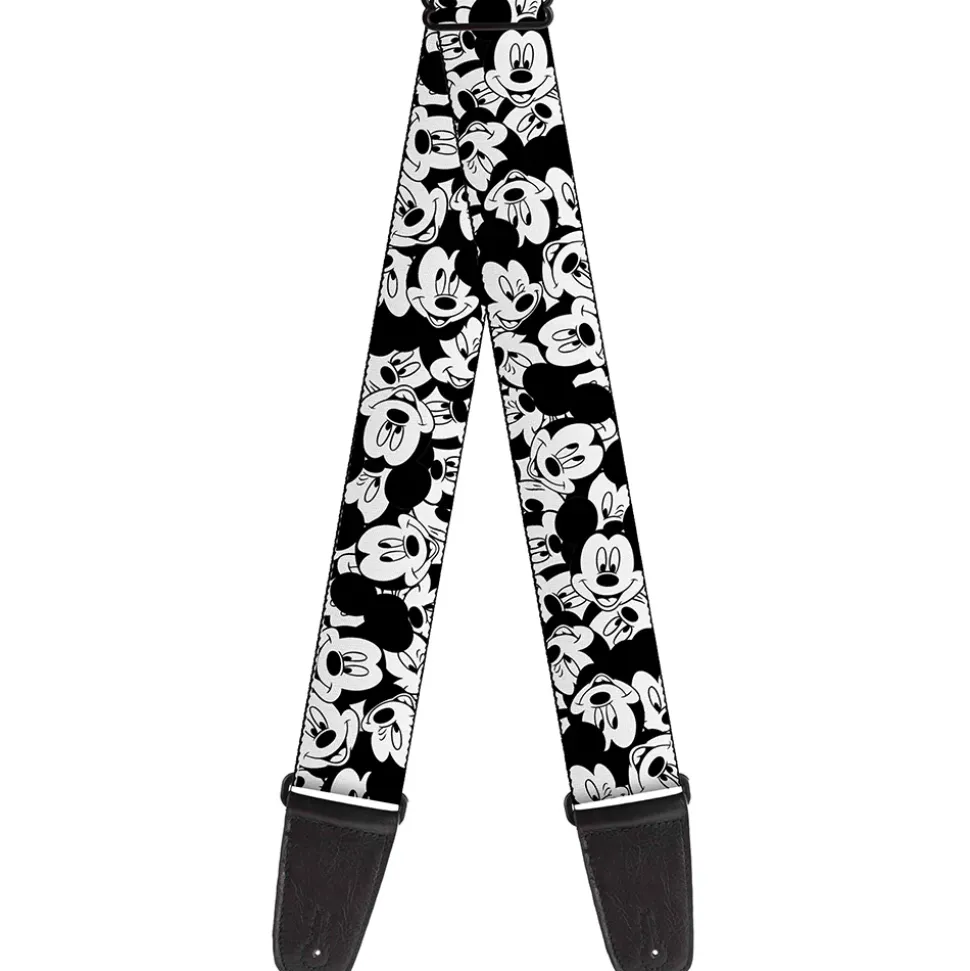 Guitar Strap - Mickey Mouse Expressions Stacked White Black