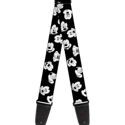 Guitar Strap - Mickey Mouse Expressions Scattered Black White
