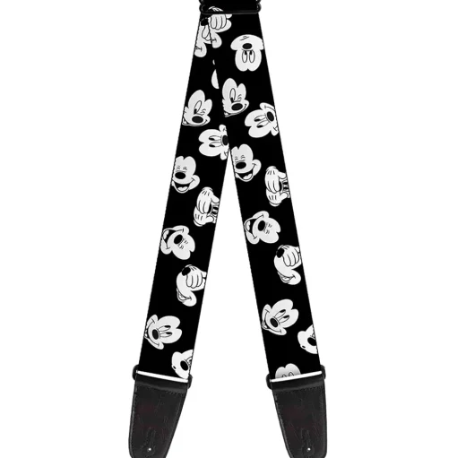 Guitar Strap - Mickey Mouse Expressions Scattered Black White
