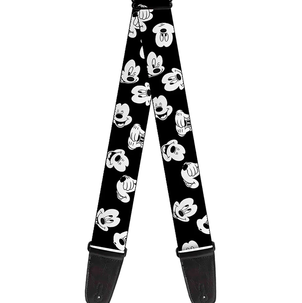 Guitar Strap - Mickey Mouse Expressions Scattered Black White