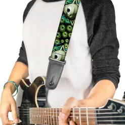 Guitar Strap - Mike Poses Eyeballs Black Greens