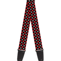 Guitar Strap - Mini Checker Black Gray 3 Red