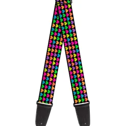 Guitar Strap - Mini Hearts Black Multi Neon