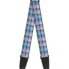 Guitar Strap - Mini Houndstooth Gray Baby Blue Pink