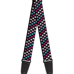 Guitar Strap - Mini Stars Black Pink Blue White