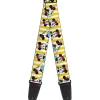 Guitar Strap - Minnie Mouse w Hat Poses Stripe Yellow White