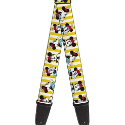 Guitar Strap - Minnie Mouse w Hat Poses Stripe Yellow White