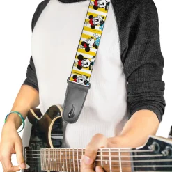 Guitar Strap - Minnie Mouse w Hat Poses Stripe Yellow White