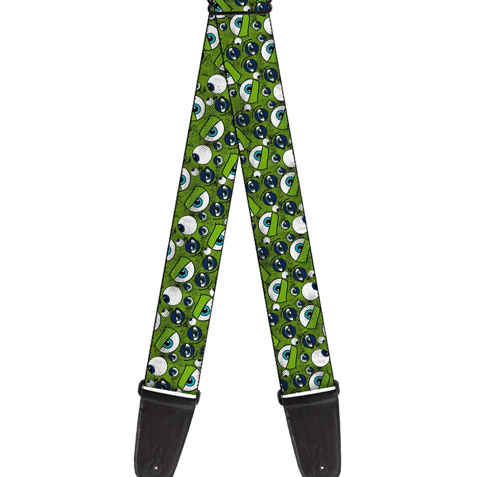 Guitar Strap - Monsters Inc Eye Collage Weathered Greens Blues