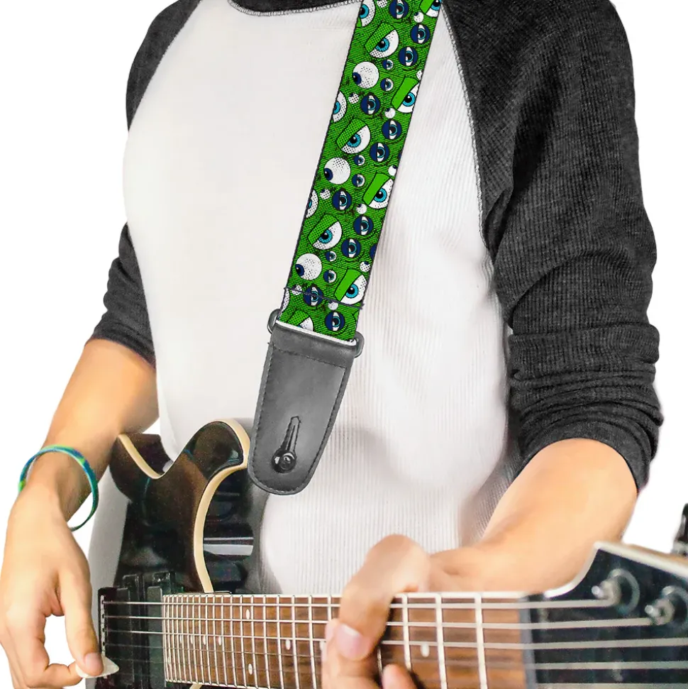 Guitar Strap - Monsters Inc Eye Collage Weathered Greens Blues