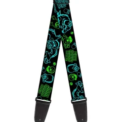 Guitar Strap - Monsters Inc Sully & Mike Poses GRRRRR! Black Turquoise Green