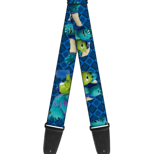 Guitar Strap - Monsters University Sulley & Mike Poses Checkers Blue
