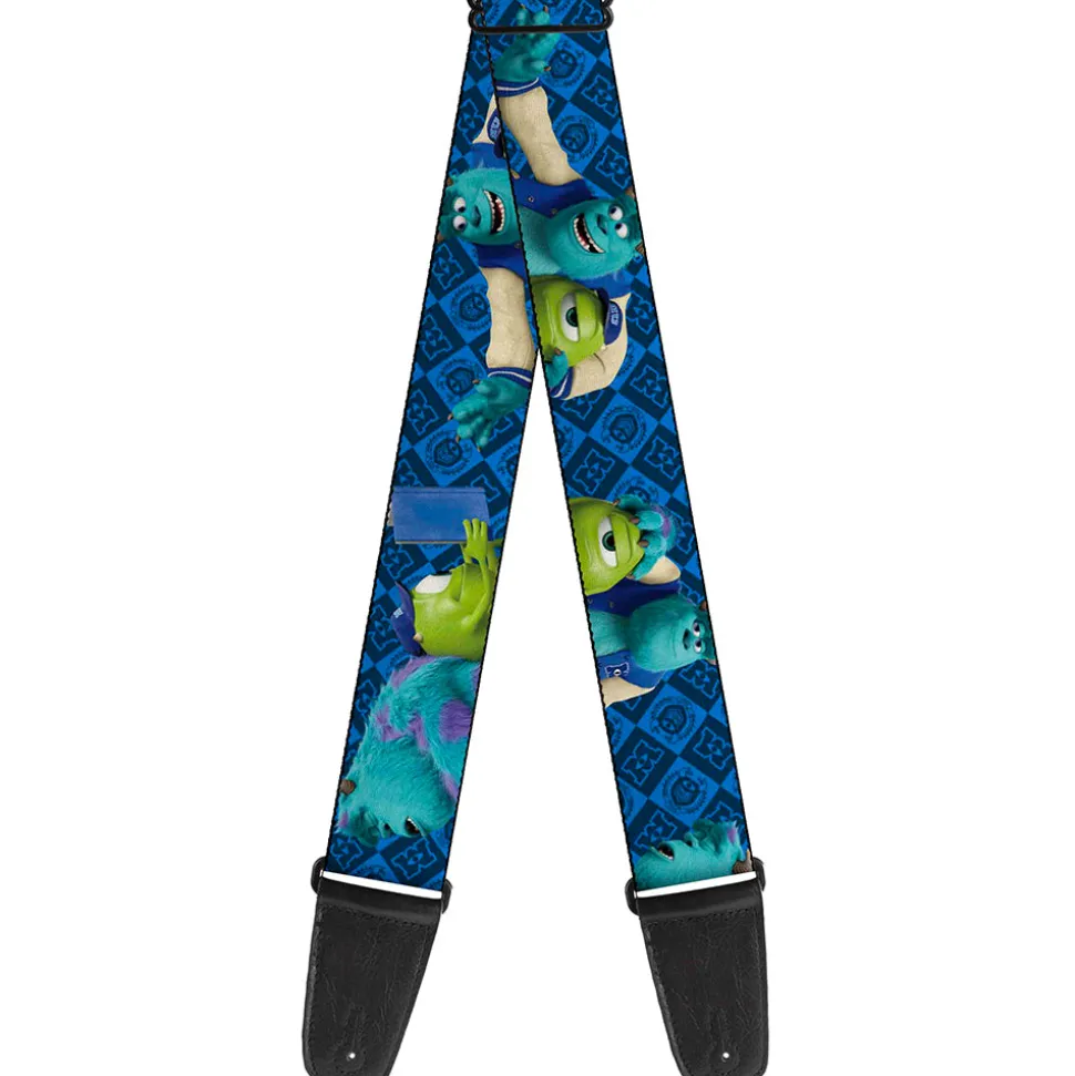 Guitar Strap - Monsters University Sulley & Mike Poses Checkers Blue