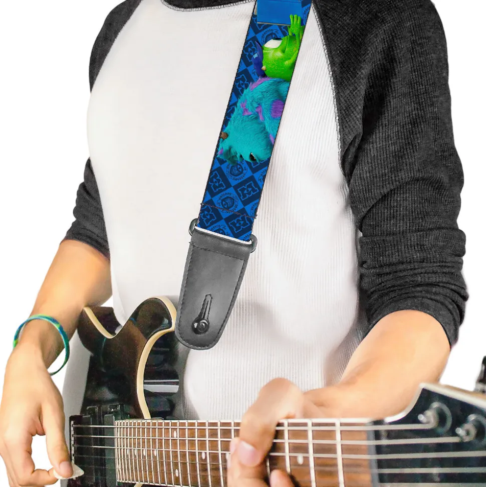 Guitar Strap - Monsters University Sulley & Mike Poses Checkers Blue