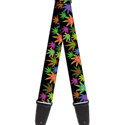 Guitar Strap - Multi Marijuana Leaves Black/Multi Color