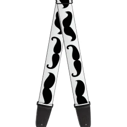 Guitar Strap - Multi Mustaches Sketch White Black