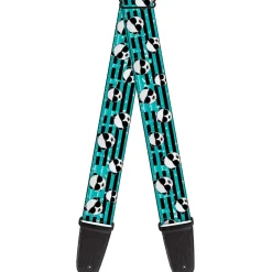 Guitar Strap - Multi Panda w Sunglasses Stripe Turquoise Black
