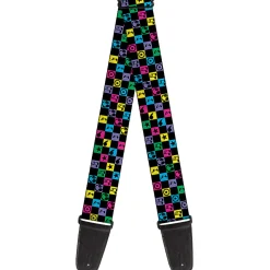 Guitar Strap - Musical Checkers Black Neon