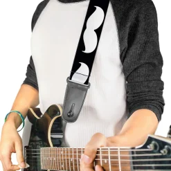Guitar Strap - Mustache Black White