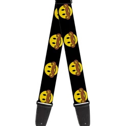 Guitar Strap - Mustache Happy Face Black Yellow Brown