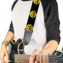 Guitar Strap - Mustache Happy Face Black Yellow Brown