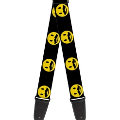 Guitar Strap - Mustache Happy Face2 Black Yellow Black