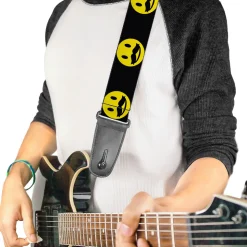Guitar Strap - Mustache Happy Face2 Black Yellow Black