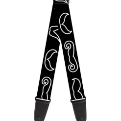 Guitar Strap - Mustache Outlines Black White