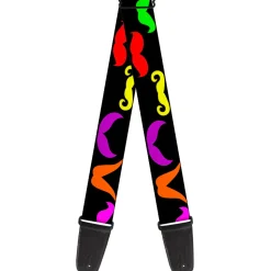 Guitar Strap - Mustaches Black Multi Color