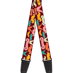 Guitar Strap - Mustaches Brown Multi Pastel