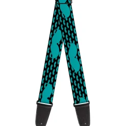 Guitar Strap - Mustaches Mini Single Repeat Black Turquoise
