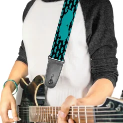 Guitar Strap - Mustaches Mini Single Repeat Black Turquoise