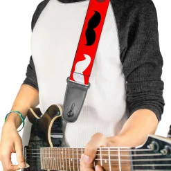 Guitar Strap - Mustaches Red Brown White Black