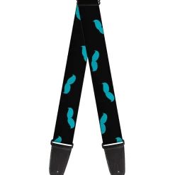 Guitar Strap - Mustaches Scattered Black Turquoise