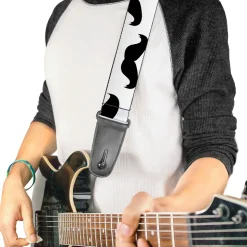 Guitar Strap - Mustaches White Black