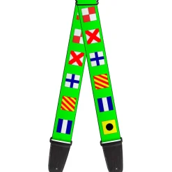 Guitar Strap - Nautical Flags Green Multi Color