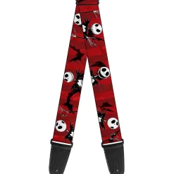 Guitar Strap - Nightmare Before Christmas Jack Poses Bats Red Stripe