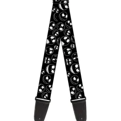Guitar Strap - Nightmare Before Christmas Jack Outline Expressions Scattered Black White