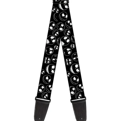 Guitar Strap - Nightmare Before Christmas Jack Outline Expressions Scattered Black White