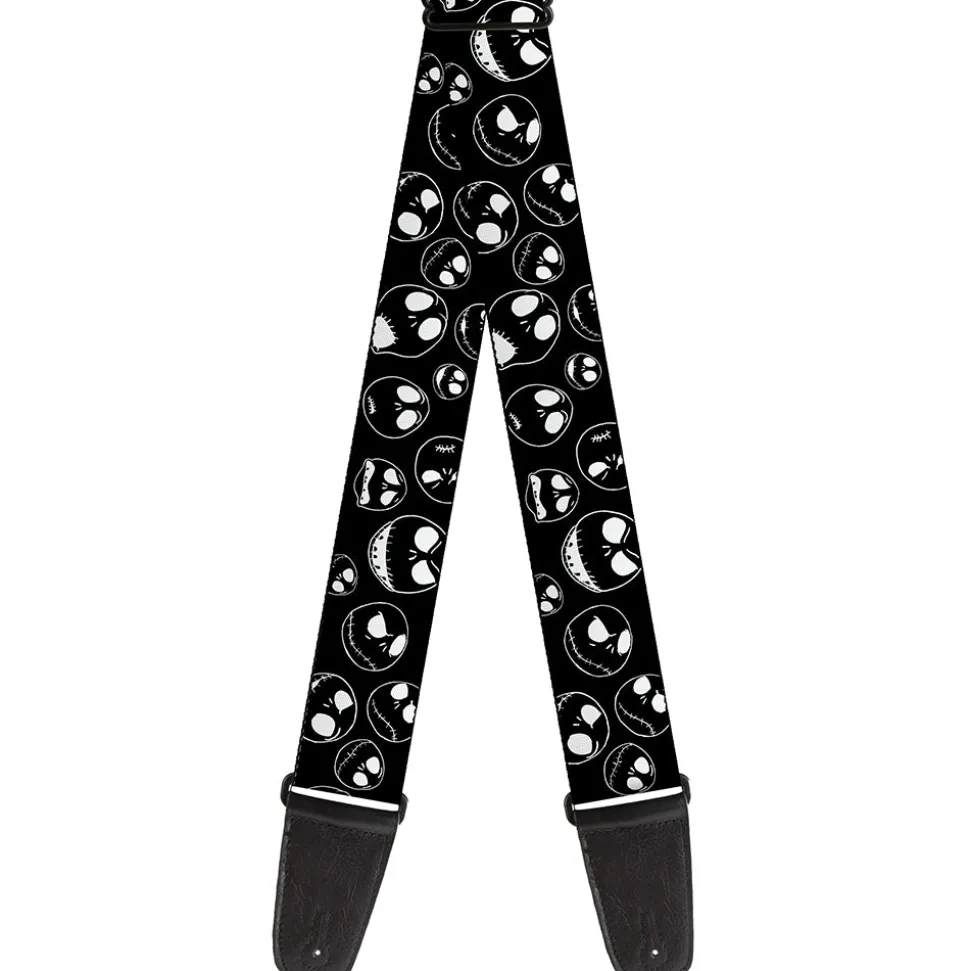 Guitar Strap - Nightmare Before Christmas Jack Outline Expressions Scattered Black White