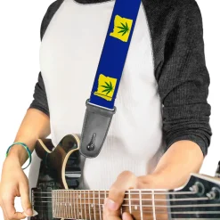 Guitar Strap - Oregon State Silhouette Marijuana Leaf Blue Yellow Green