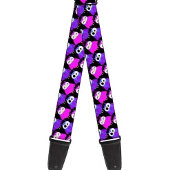 Guitar Strap - Owl Eyes Black Purples Pinks