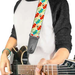 Guitar Strap - Owl Eyes Yellow Reds Blues