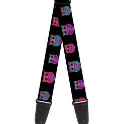 Guitar Strap - Owls Black Fuchsia Purple Turquoise