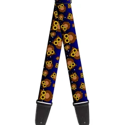 Guitar Strap - Owls Scattered Black Blue-Fade Yellow
