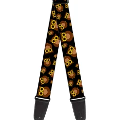Guitar Strap - Owls Scattered Black Brown Yellow