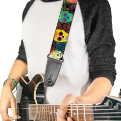 Guitar Strap - Painted Sugar Skulls & Flowers Collage