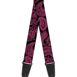 Guitar Strap - Paisley Black Neon Pink