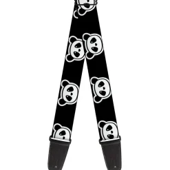 Guitar Strap - Panda Bear Cartoon2 Black White